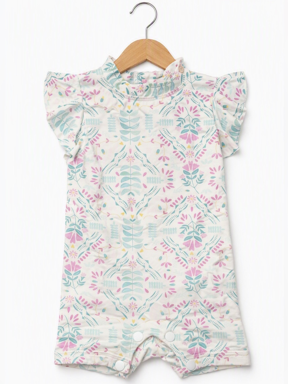 10/$15 Tag Cream One-Piece Swim Romper with Pink and Mint Floral Print